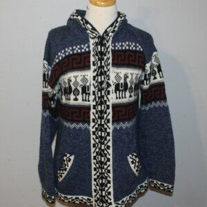 From Zip Hooded Sweater Llama Alpaca design With Pockets Small/Medium Cardigan